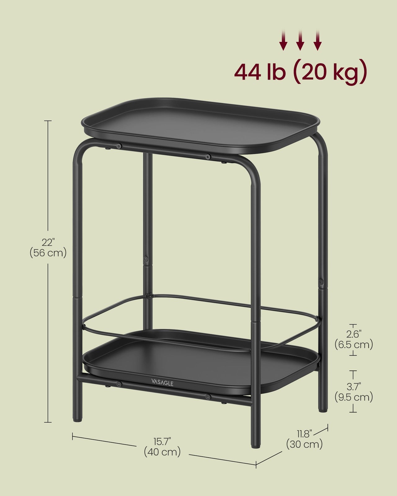 2-Tier Metal Side Table with Tray Surface Ink Black - image 6