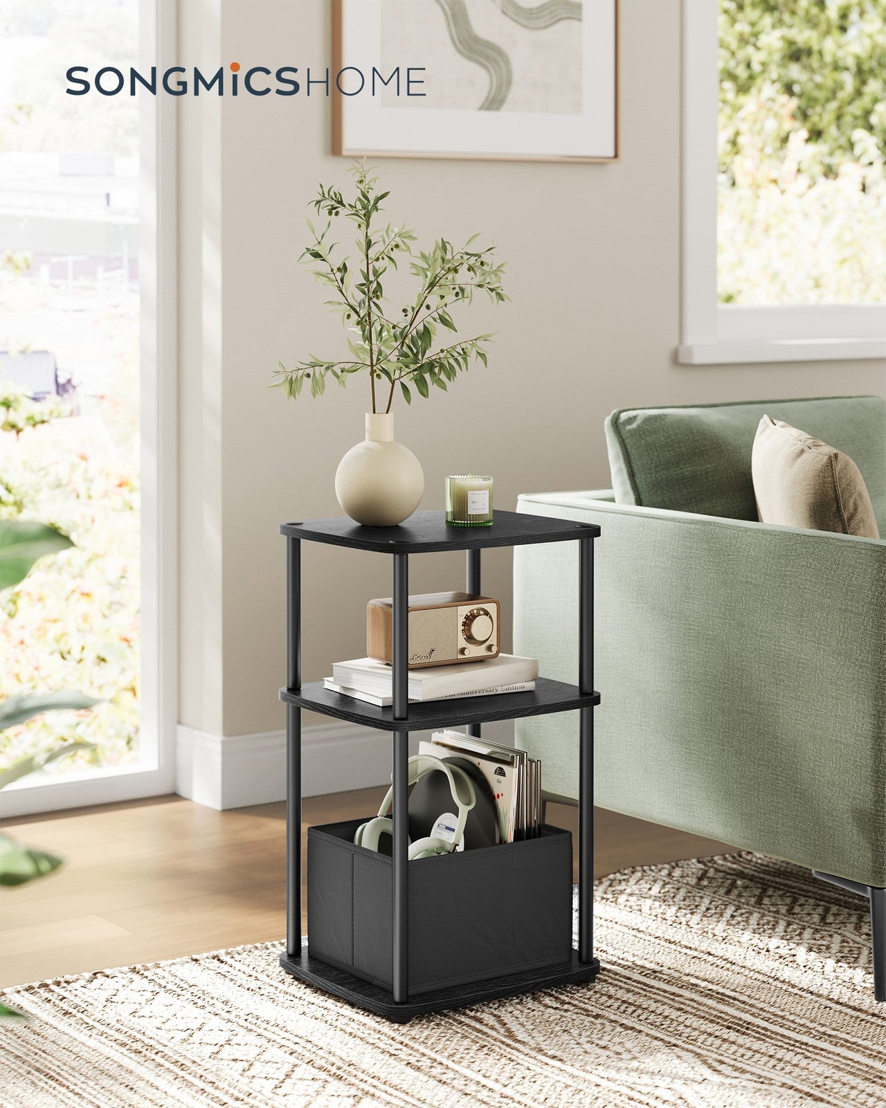 Modern Side Table with 3 Storage Shelves Natural Beige - image 14
