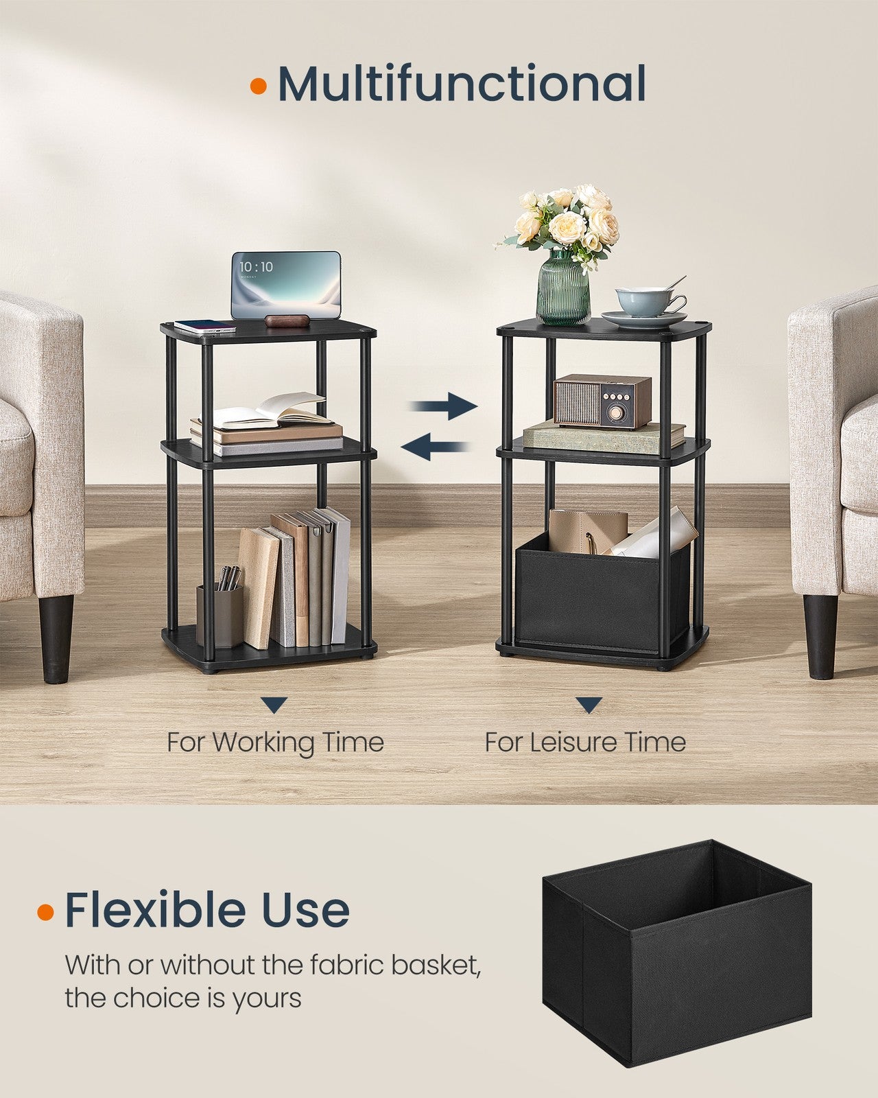 Modern Side Table with 3 Storage Shelves Natural Beige - image 16