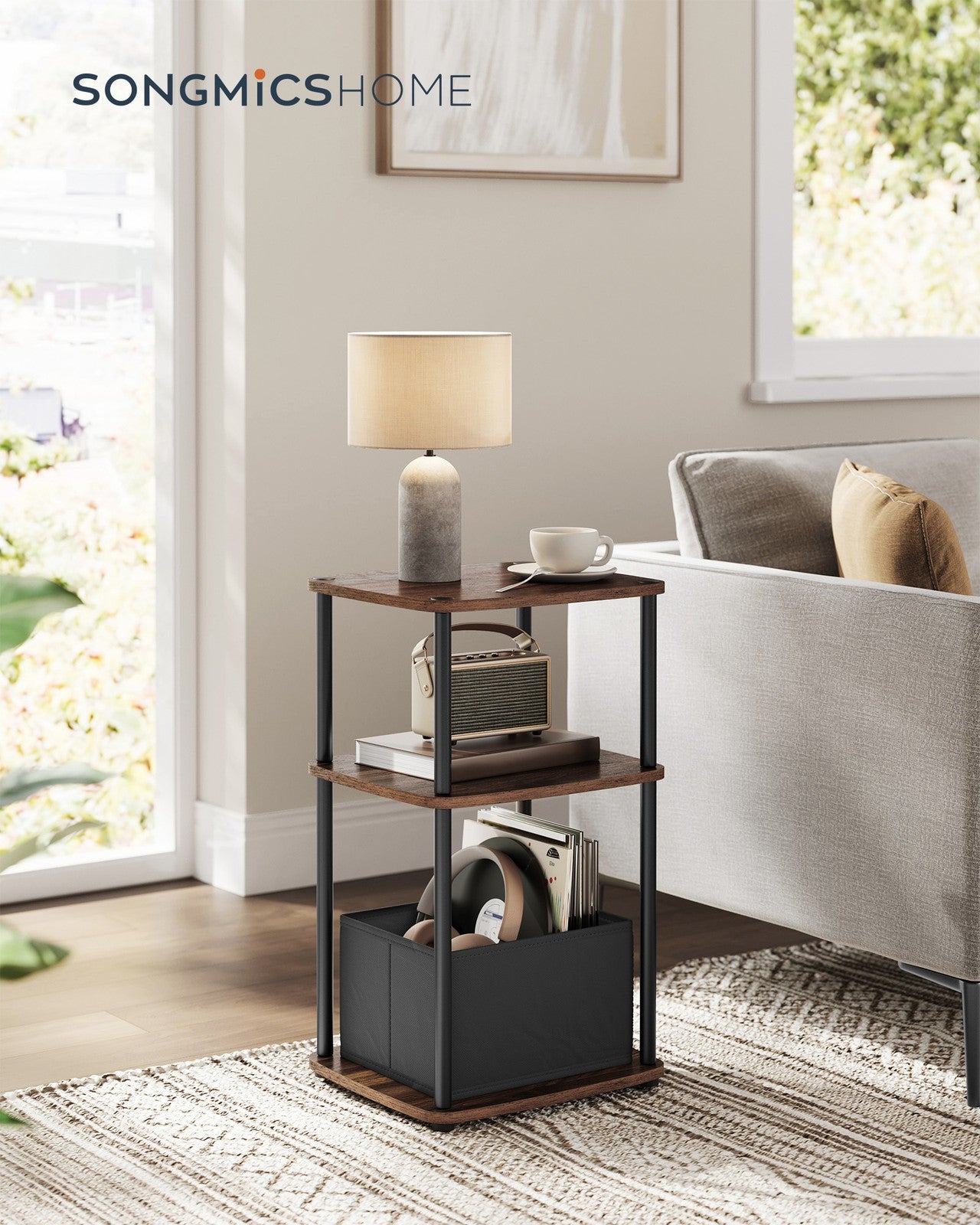 Modern Side Table with 3 Storage Shelves Natural Beige - image 8