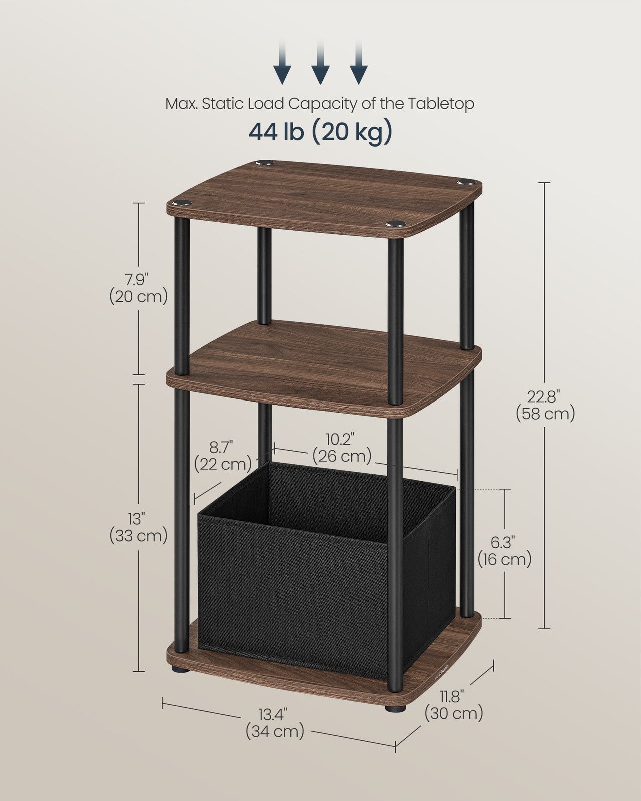 Modern Side Table with 3 Storage Shelves Natural Beige - image 11