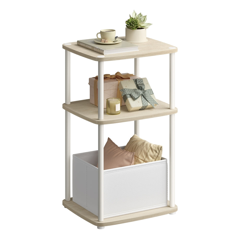 Modern Side Table with 3 Storage Shelves Natural Beige - image 1