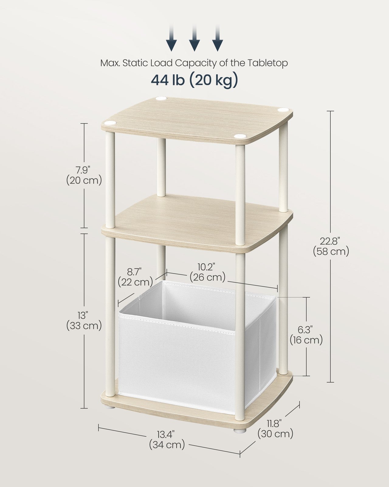 Modern Side Table with 3 Storage Shelves Natural Beige - image 5