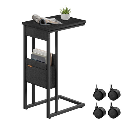 C-Shaped Bedside Table with Fabric Storage Bag Ebony Black - image 1