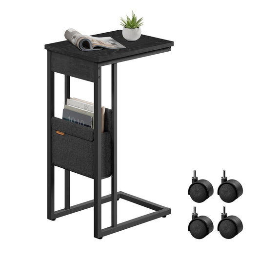 C-Shaped Bedside Table with Fabric Storage Bag Ebony Black - image 1