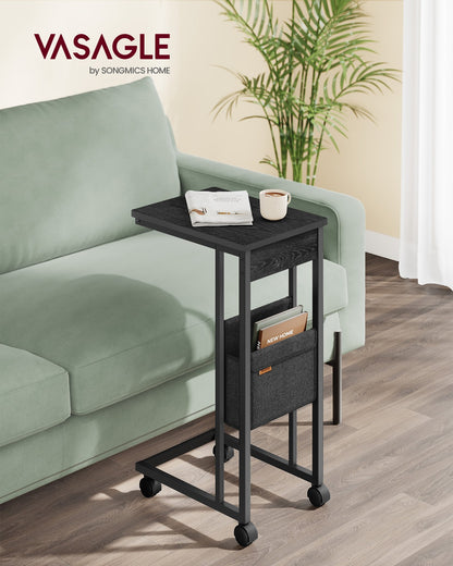 C-Shaped Bedside Table with Fabric Storage Bag Ebony Black - image 2
