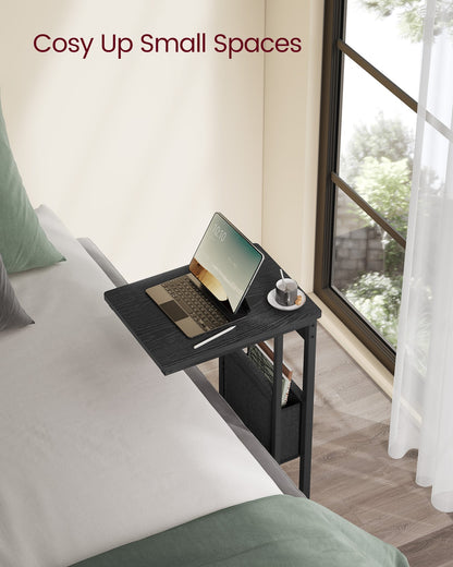 C-Shaped Bedside Table with Fabric Storage Bag Ebony Black - image 3