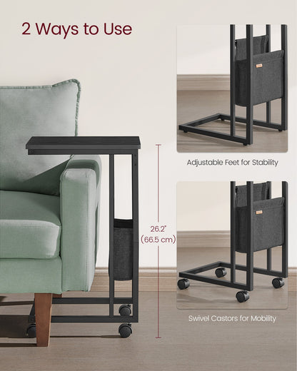 C-Shaped Bedside Table with Fabric Storage Bag Ebony Black - image 4
