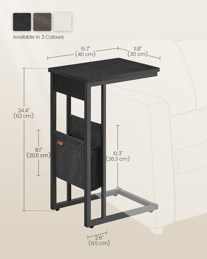 C-Shaped Bedside Table with Fabric Storage Bag Ebony Black - image 5