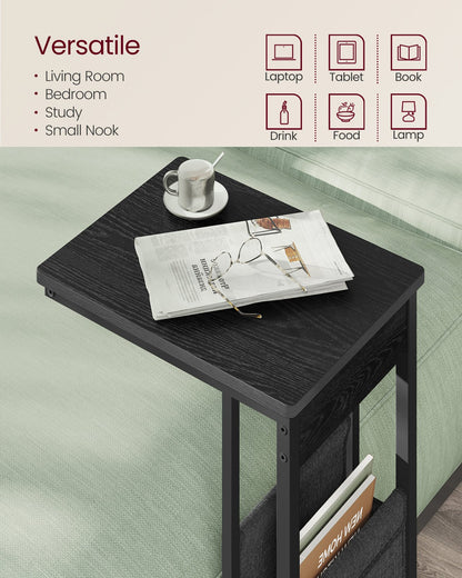 C-Shaped Bedside Table with Fabric Storage Bag Ebony Black - image 6