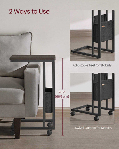 C-Shaped Bedside Table with Fabric Storage Bag Ebony Black - image 12