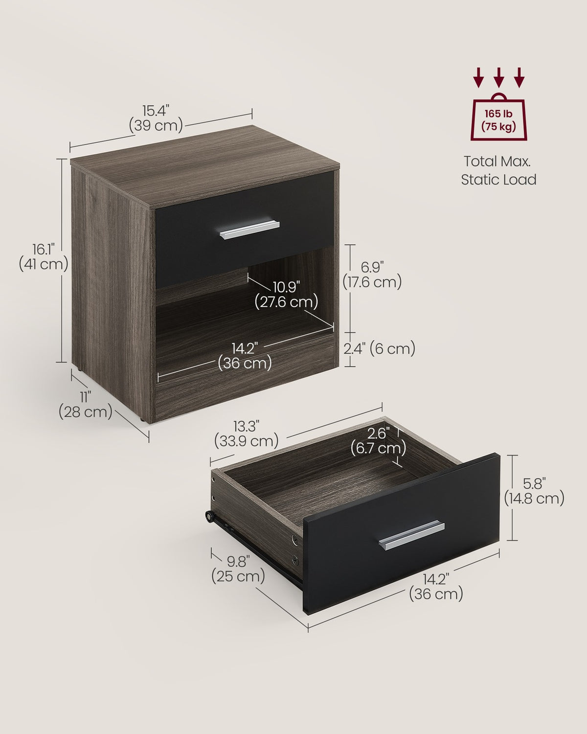 Bedside Table Brown and Black - image 5