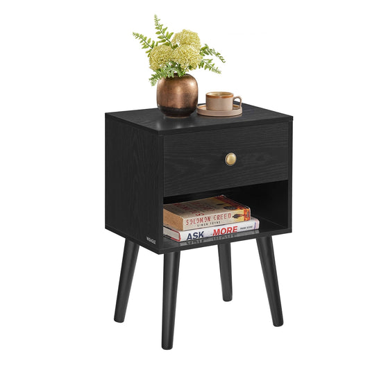 Bedside Table with Drawer and Solid Wood Legs Ebony Black - image 1
