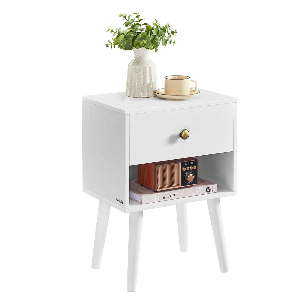 Bedside Table with Drawer and Solid Wood Legs Ebony Black - image 8