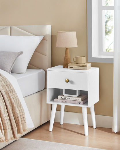 Bedside Table with Drawer and Solid Wood Legs Ebony Black - image 9