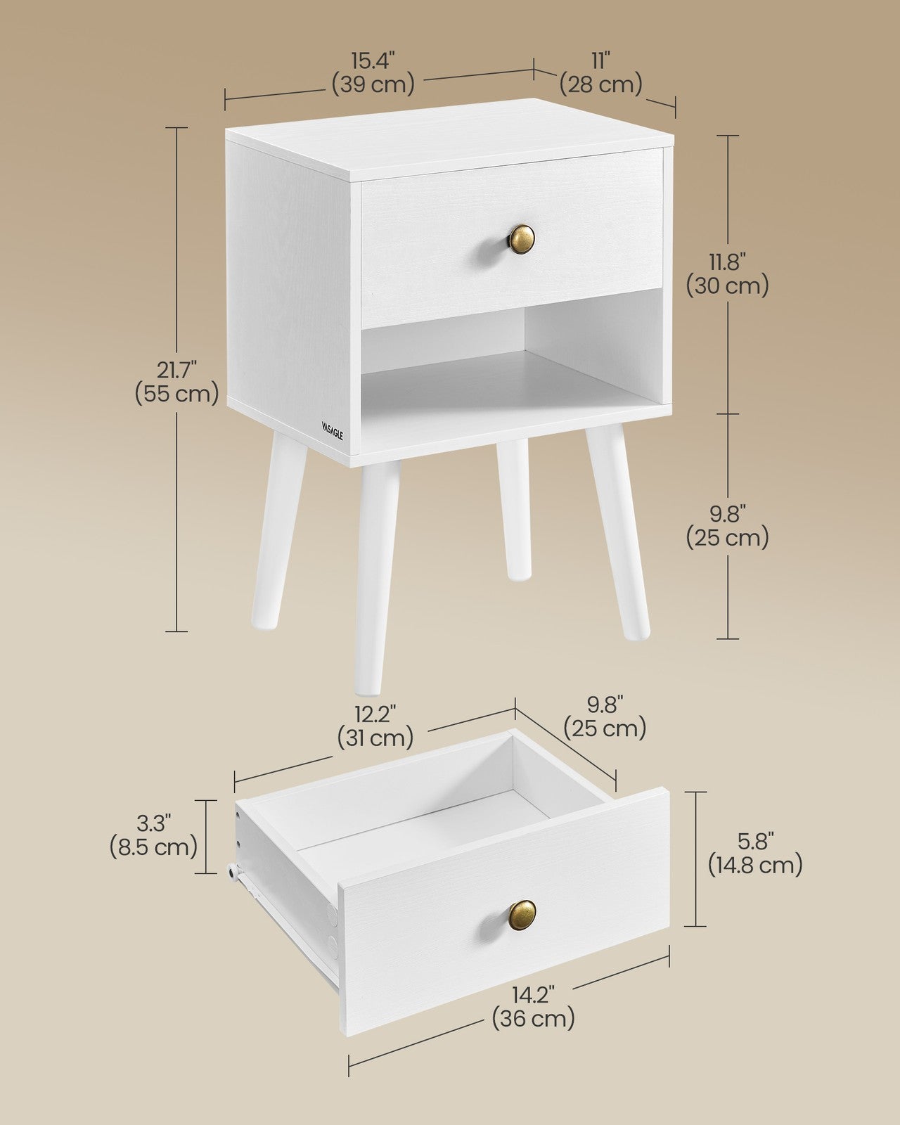 Bedside Table with Drawer and Solid Wood Legs Ebony Black - image 12