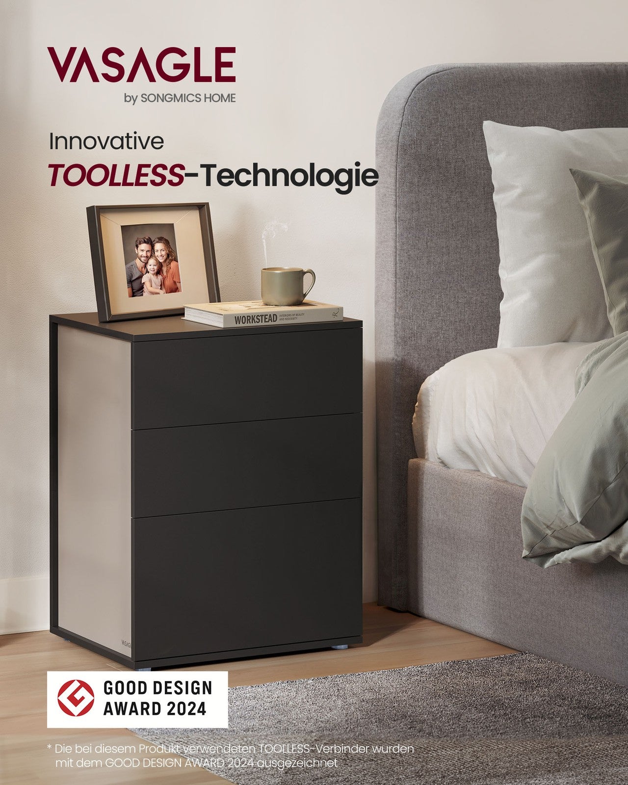 Bedside Table, Toolless, Matte White and Cappuccino Beige - image 8