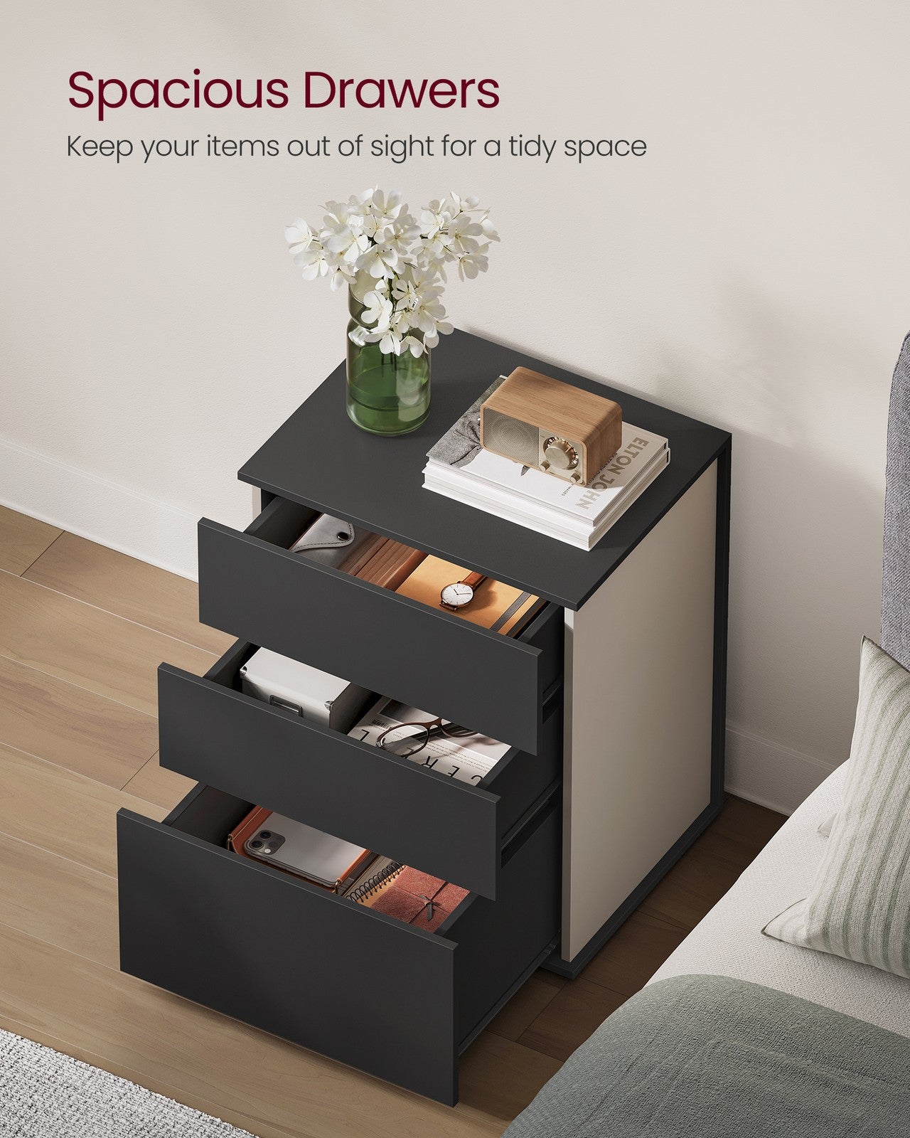 Bedside Table, Toolless, Matte White and Cappuccino Beige - image 10