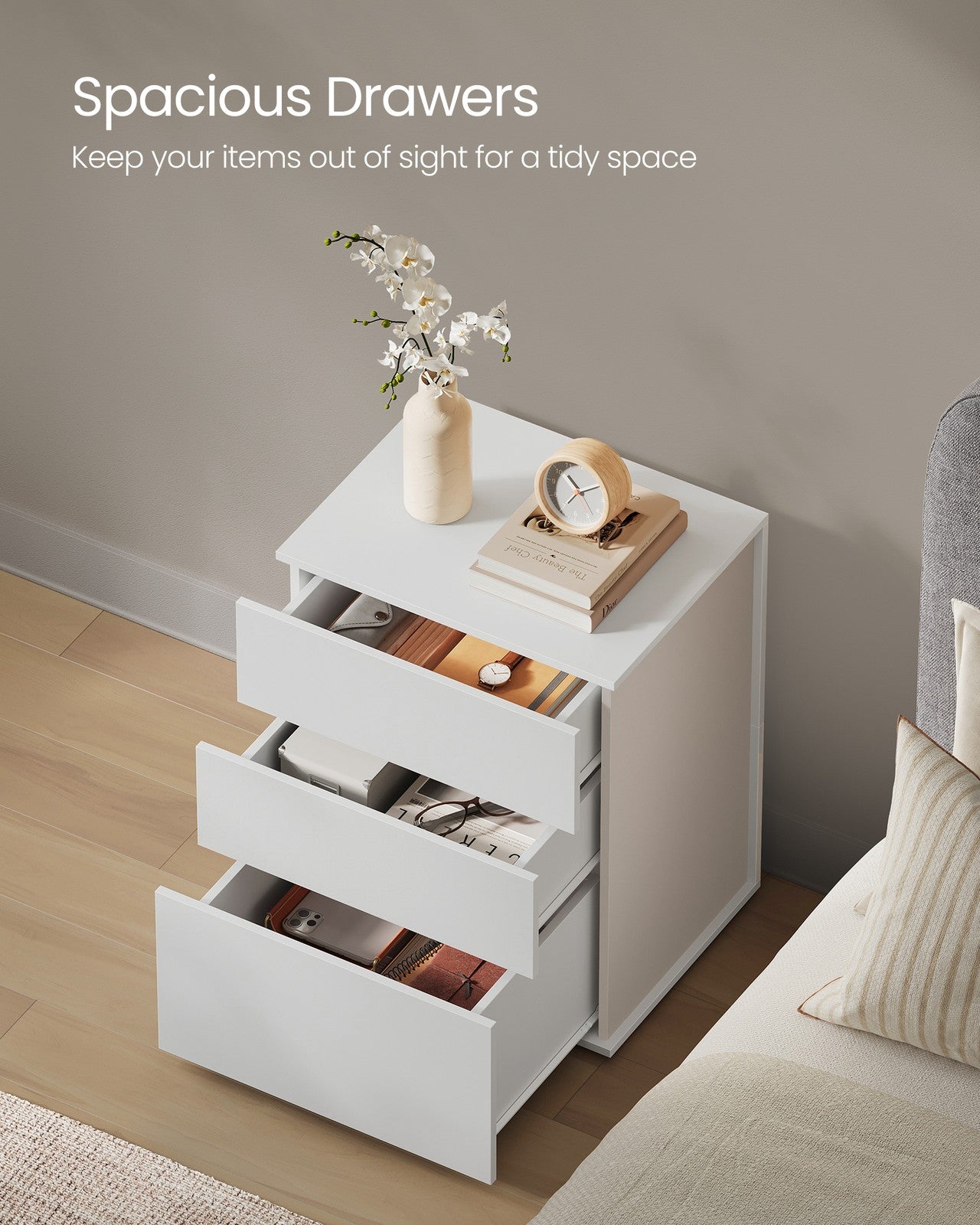 Bedside Table, Toolless, Matte White and Cappuccino Beige - image 4