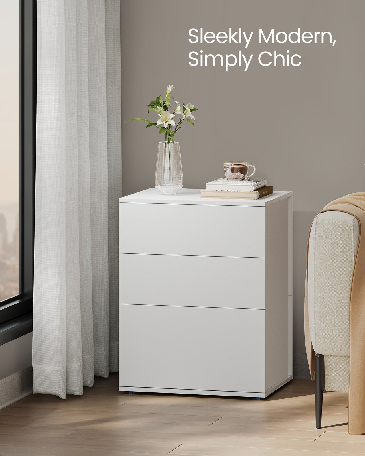 Bedside Table, Toolless, Matte White and Cappuccino Beige - image 6