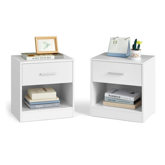 Side Table with Drawer Handle Natural Beige and Classic White - image 1
