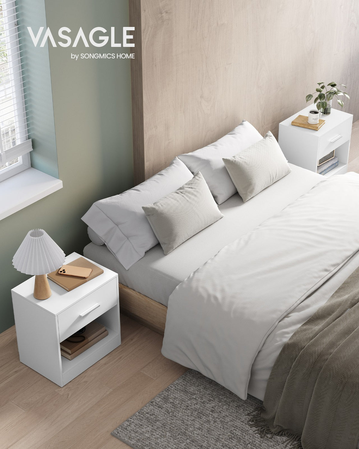 Side Table with Drawer Handle Natural Beige and Classic White - image 2