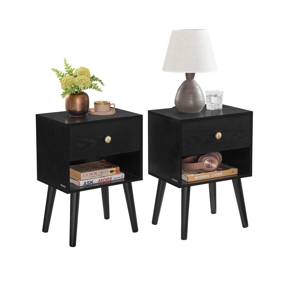 Bedside Table with Drawer and Solid Wood Legs Ebony Black - image 22