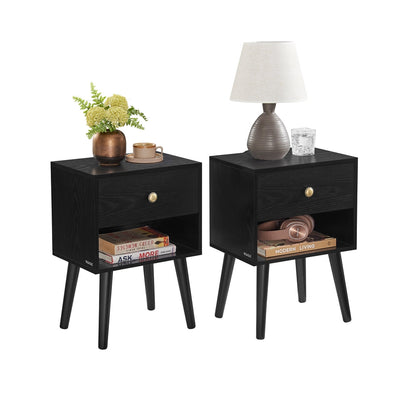 Bedside Table with Drawer and Solid Wood Legs Ebony Black - image 22