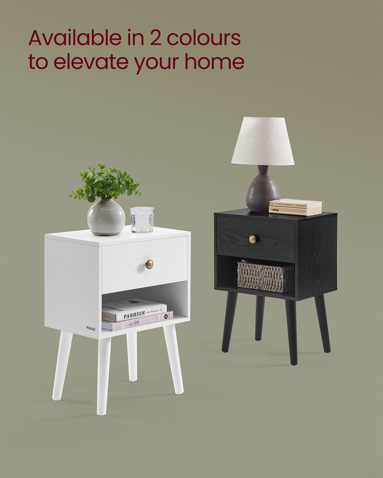 Bedside Table with Drawer and Solid Wood Legs Ebony Black - image 27