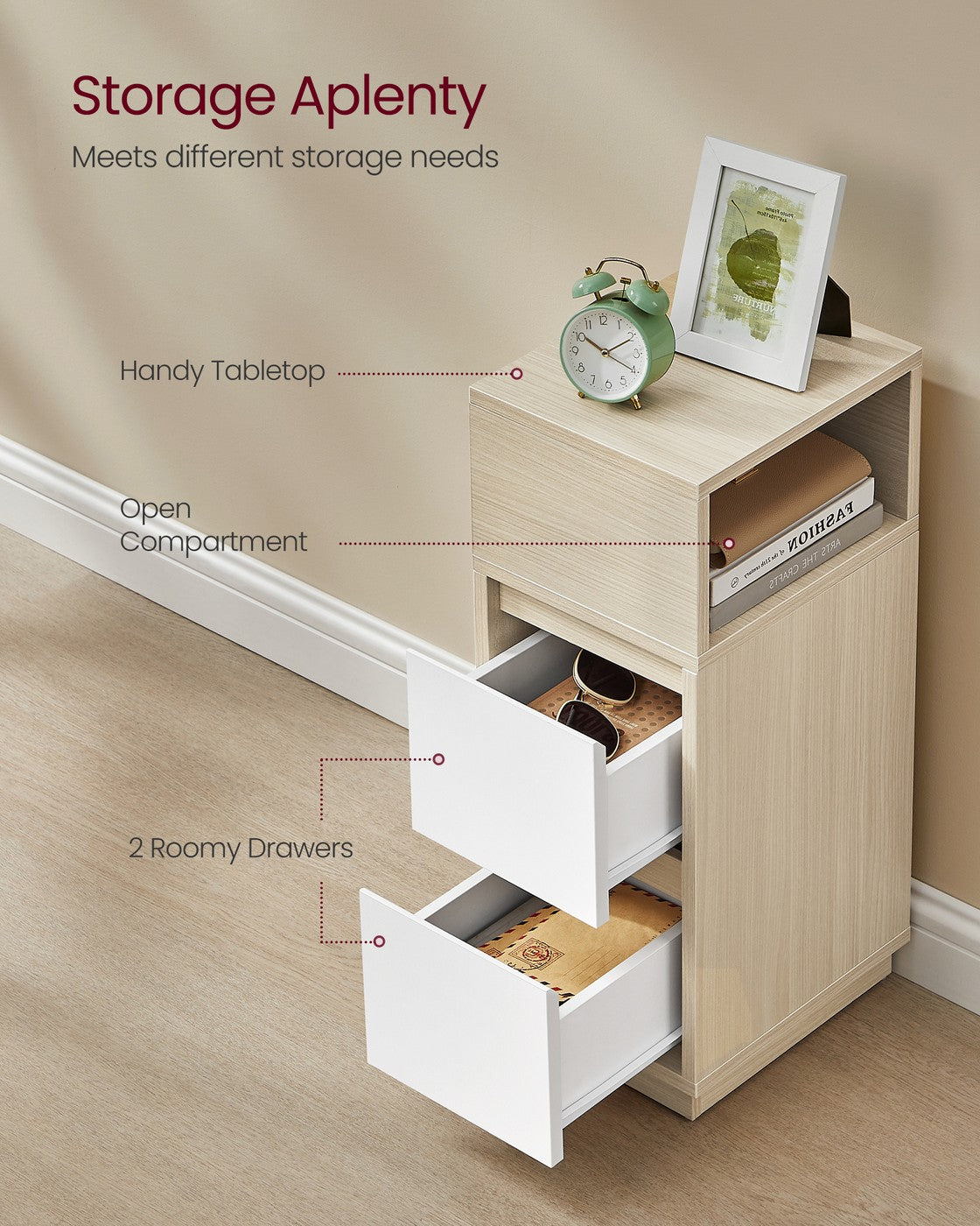 KAILYN Collection Slim Bedside Tables Set of 2 Cloud White - image 12