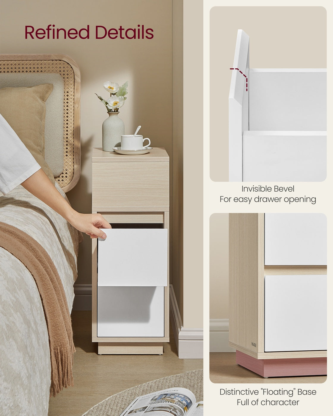 KAILYN Collection Slim Bedside Tables Set of 2 Cloud White - image 13
