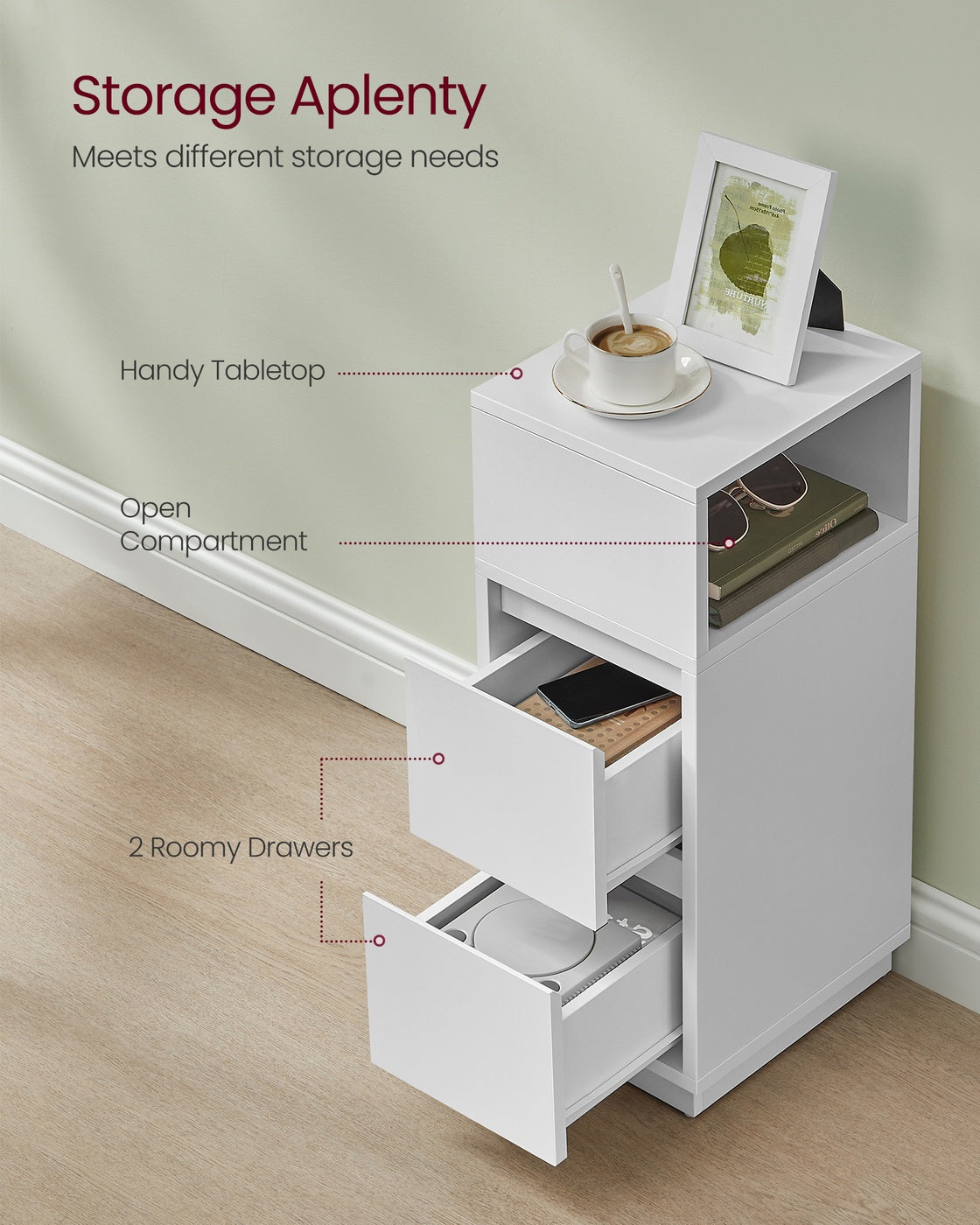 KAILYN Collection Slim Bedside Tables Set of 2 Cloud White - image 5