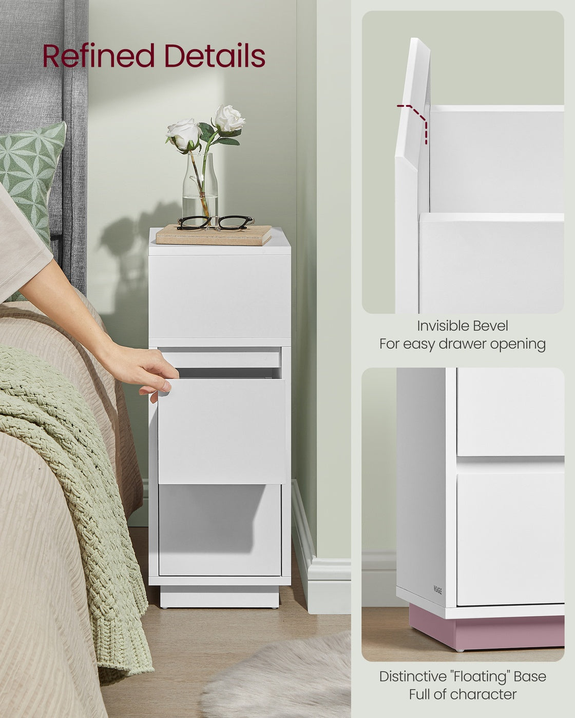 KAILYN Collection Slim Bedside Tables Set of 2 Cloud White - image 6