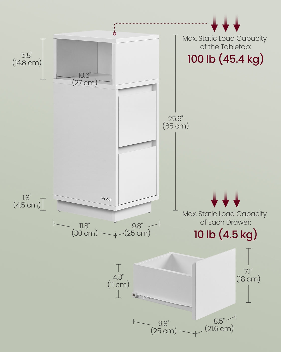 KAILYN Collection Slim Bedside Tables Set of 2 Cloud White - image 7
