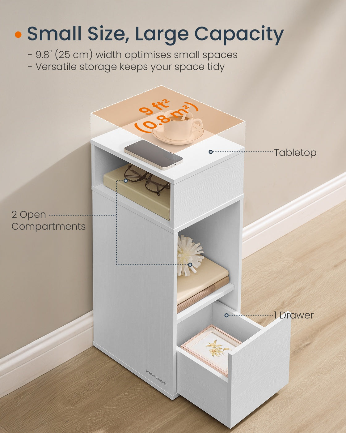 Slim Bedside Table, 2‑Pack Narrow Cabinet with Drawer - image 4