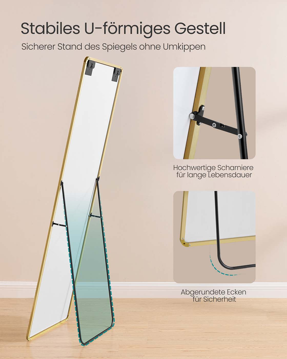 Full Length Mirror 160 x 50 cm Rectangle with Stand Pale Gold - image 5