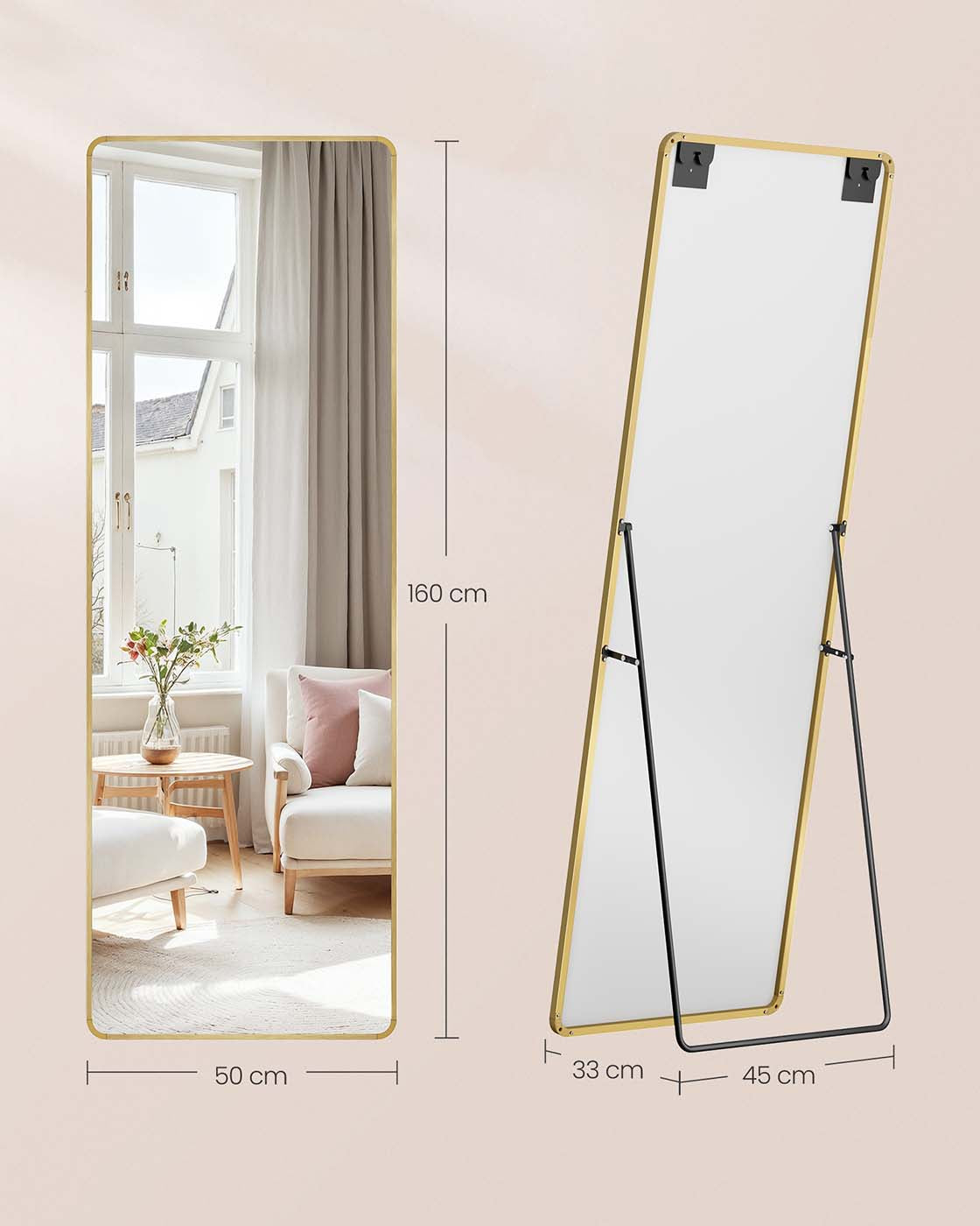 Full Length Mirror 160 x 50 cm Rectangle with Stand Pale Gold - image 6
