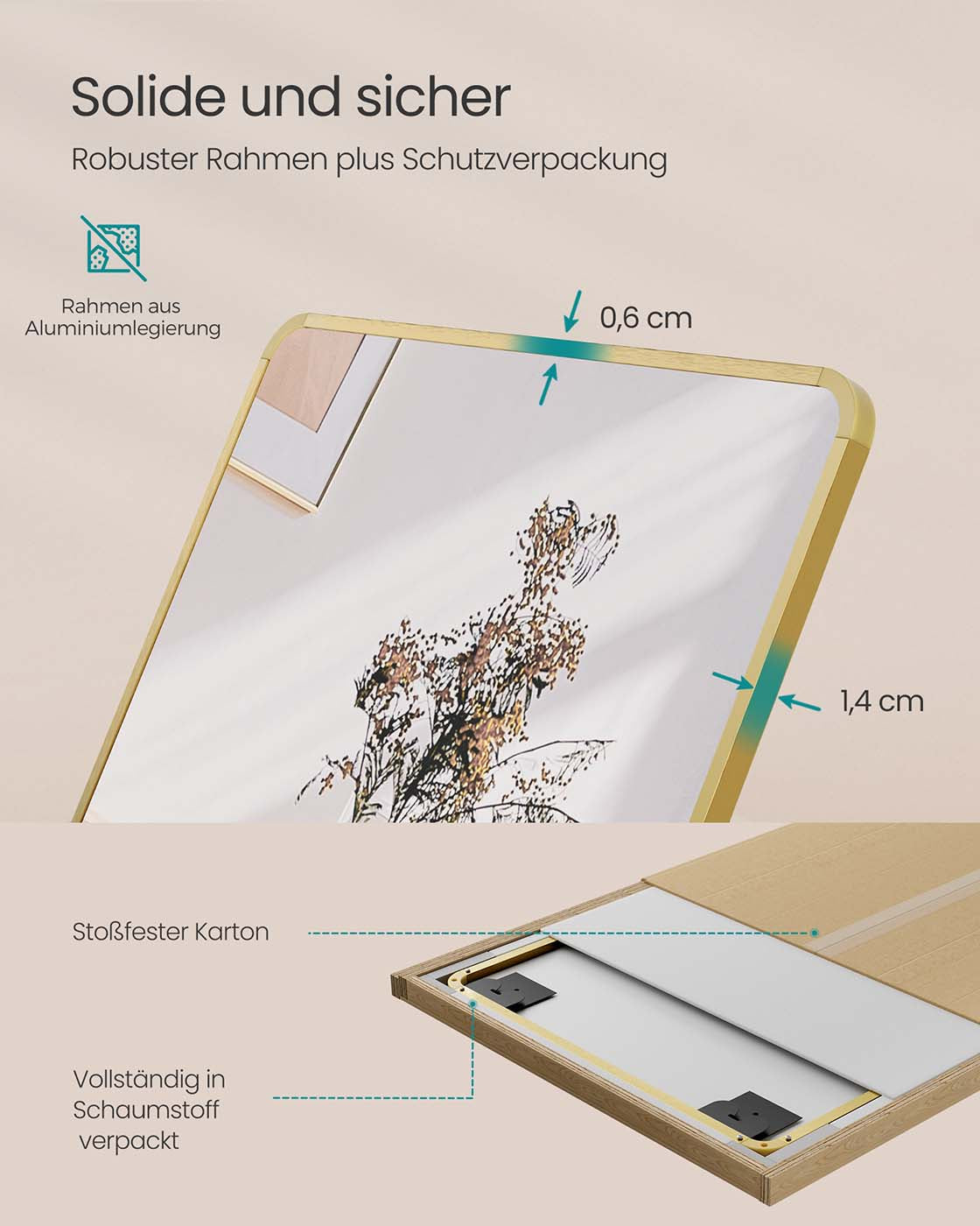 Full Length Mirror 160 x 50 cm Rectangle with Stand Pale Gold - image 7