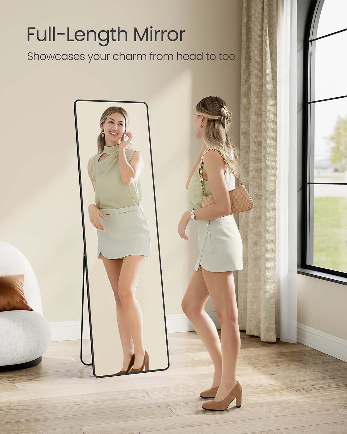 Full Length Mirror 160 x 50 cm Rectangle with Stand Pale Gold - image 17