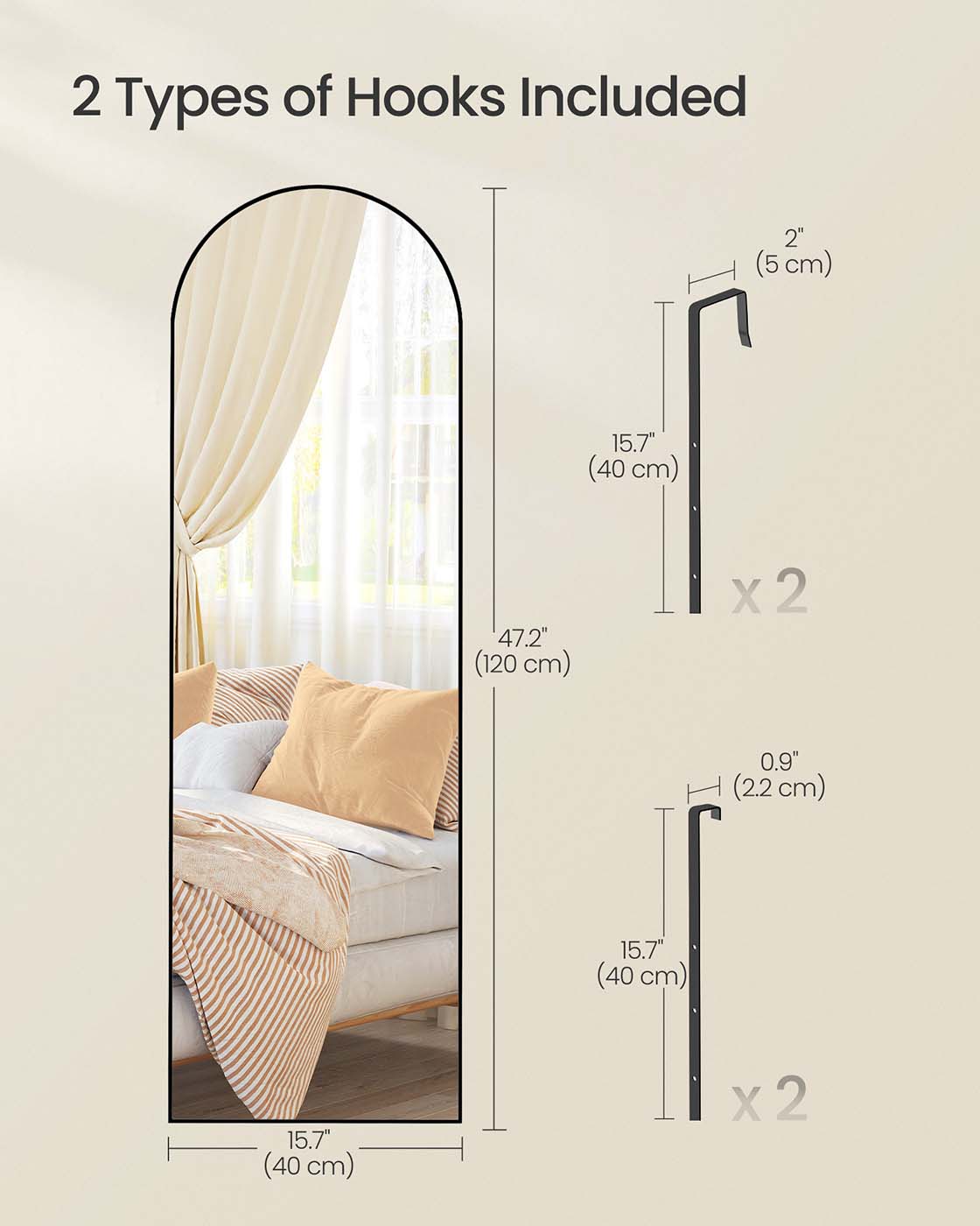 Arched full length mirror for door or wall mounting - image 5