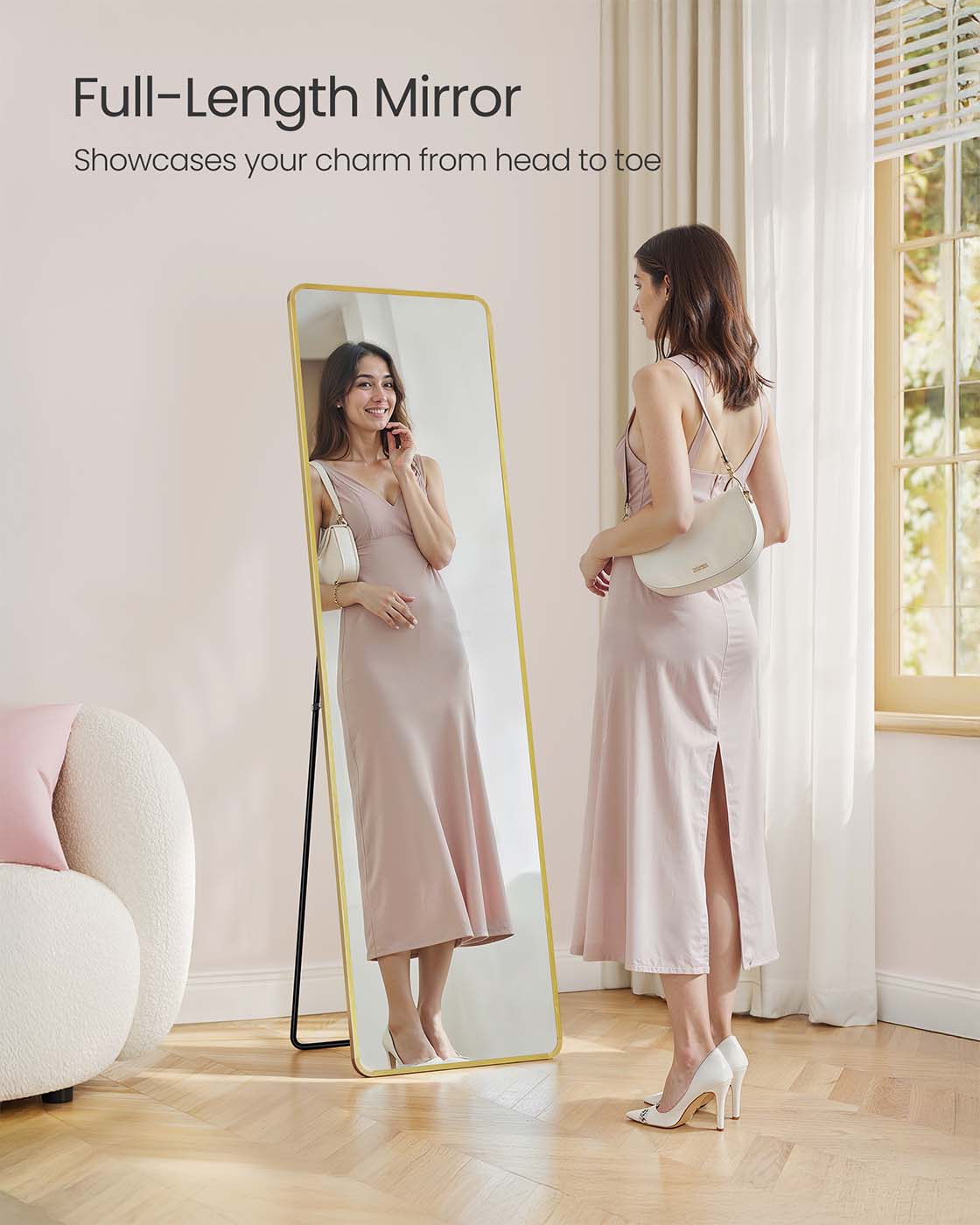 Full Length Mirror 150 x 40 cm Rectangle with Stand Pale Gold - image 2