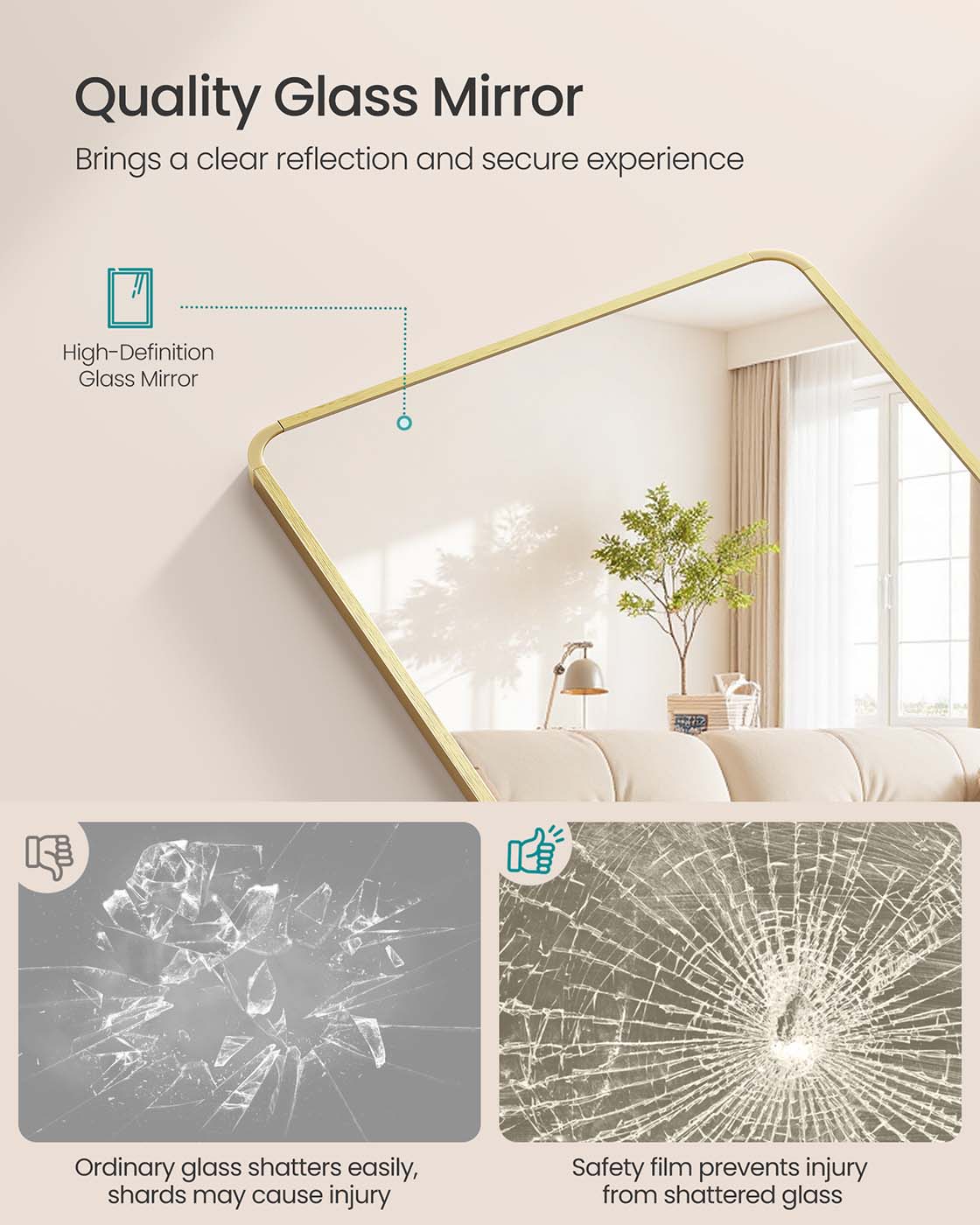 Full Length Mirror 150 x 40 cm Rectangle with Stand Pale Gold - image 3