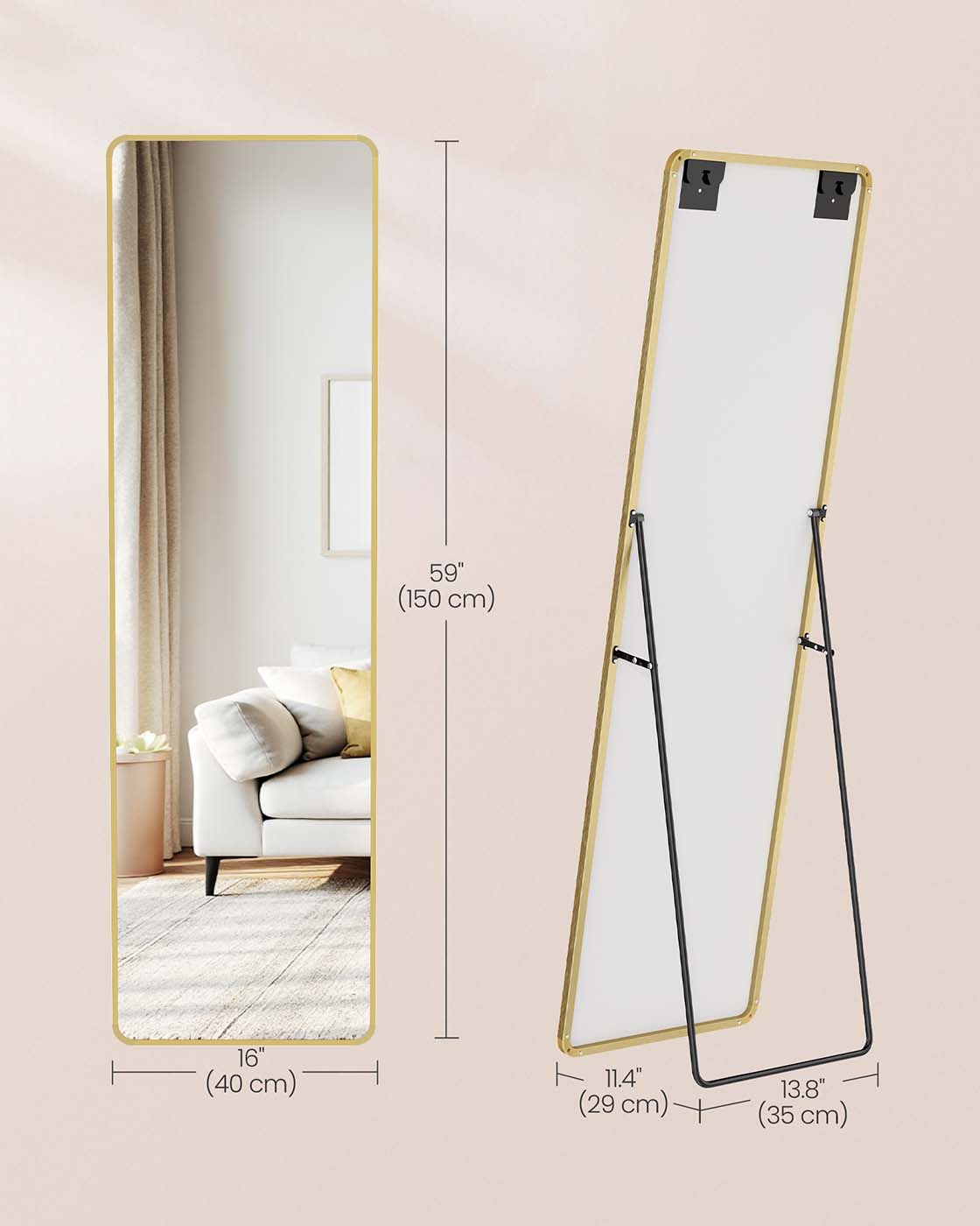Full Length Mirror 150 x 40 cm Rectangle with Stand Pale Gold - image 5