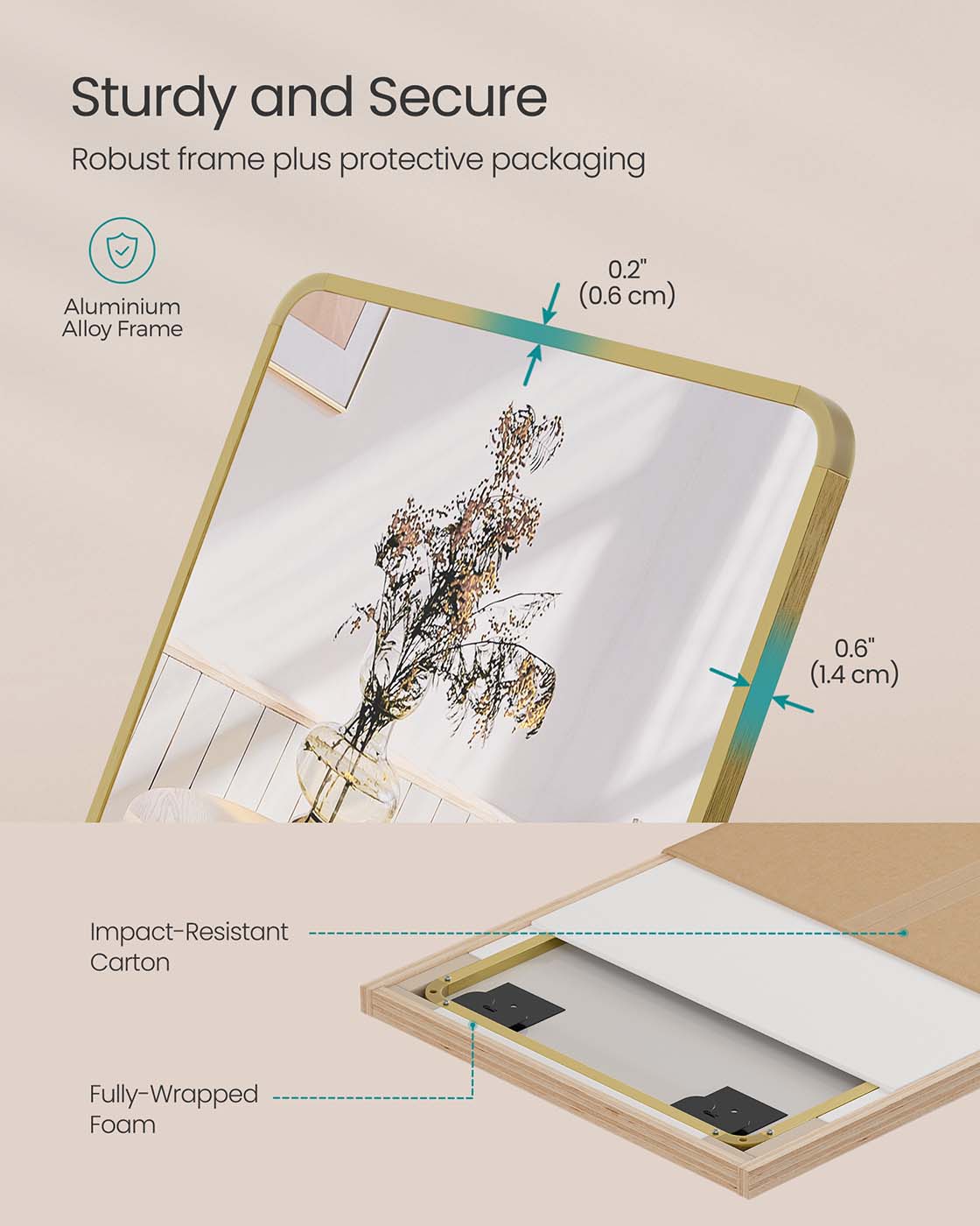 Full Length Mirror 150 x 40 cm Rectangle with Stand Pale Gold - image 6