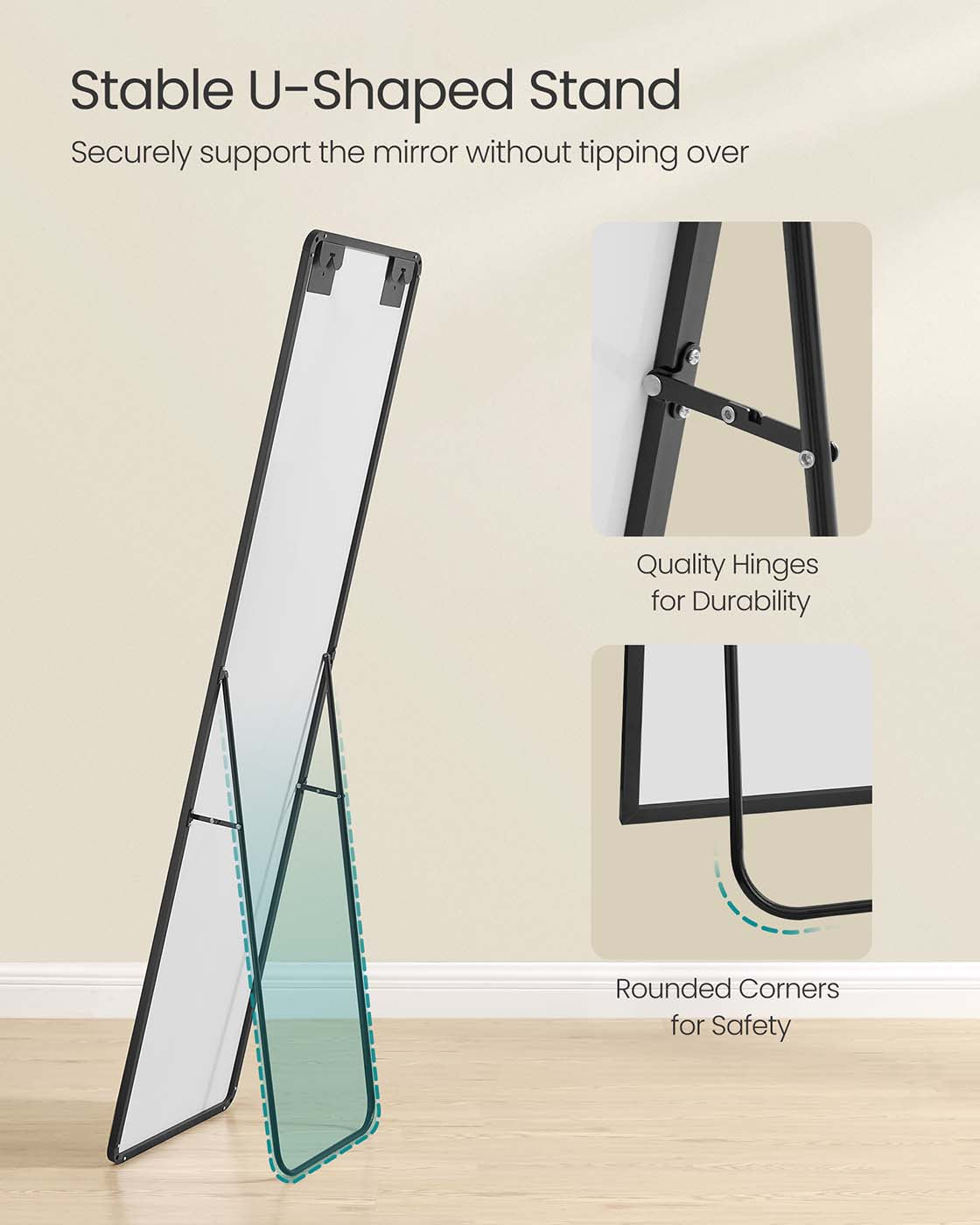 Full Length Mirror 160 x 50 cm Rectangle with Stand Pale Gold - image 12