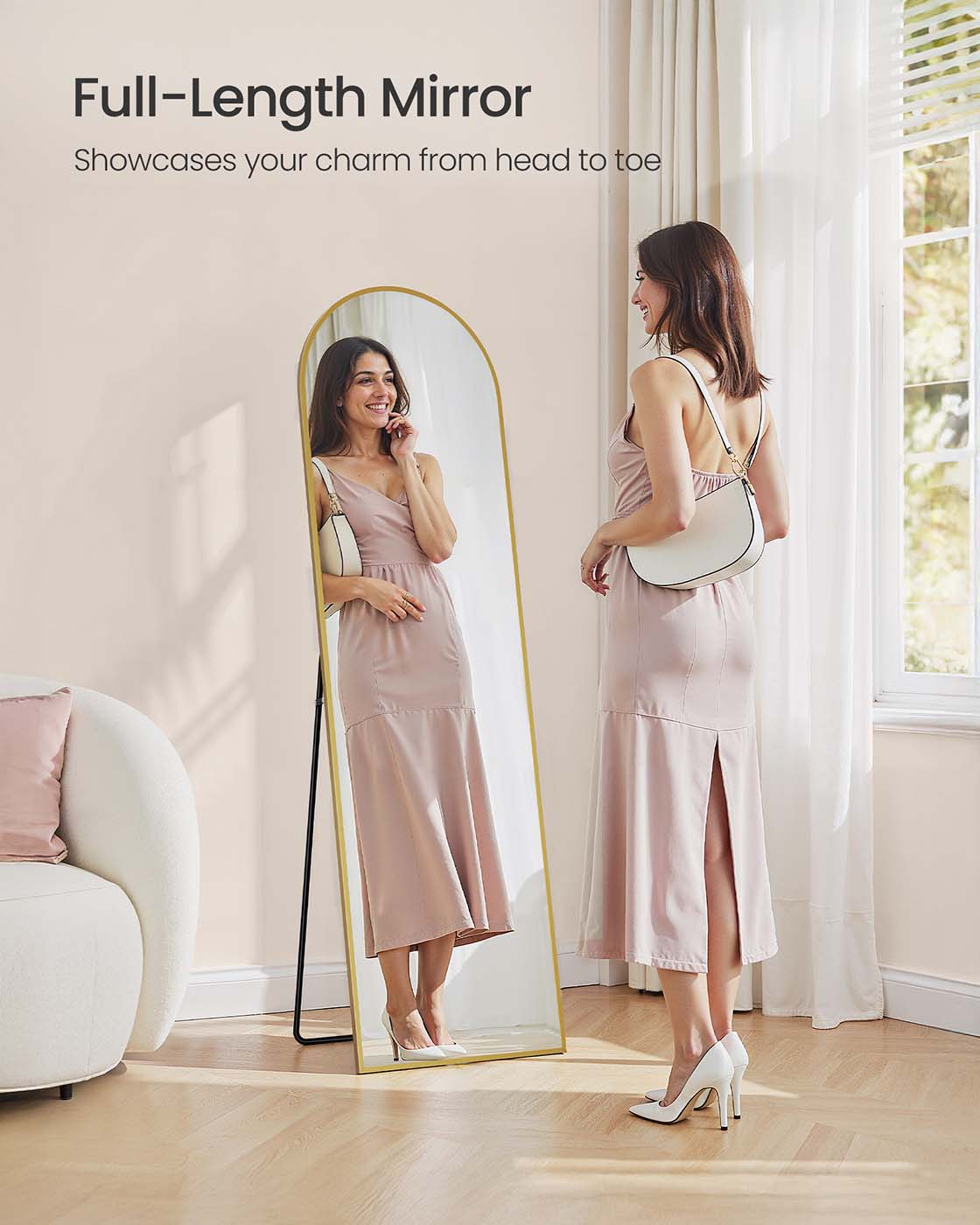 Full Length Mirror 160 x 50 cm Arched with Stand Pale Gold - image 22
