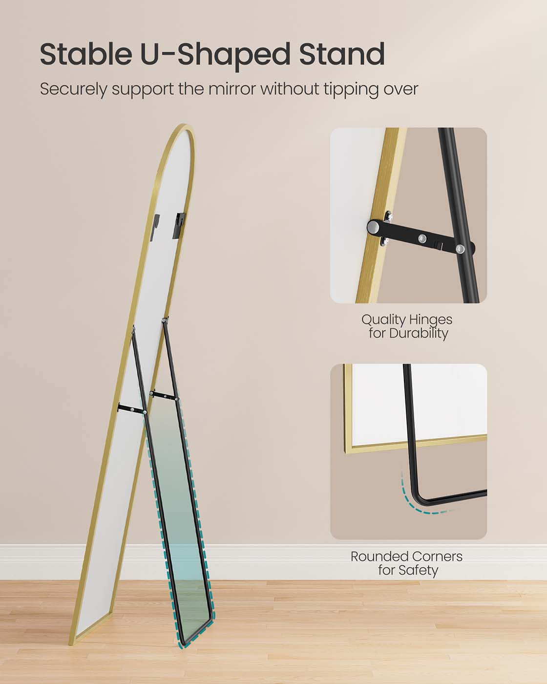 Full Length Mirror 160 x 50 cm Arched with Stand Pale Gold - image 24