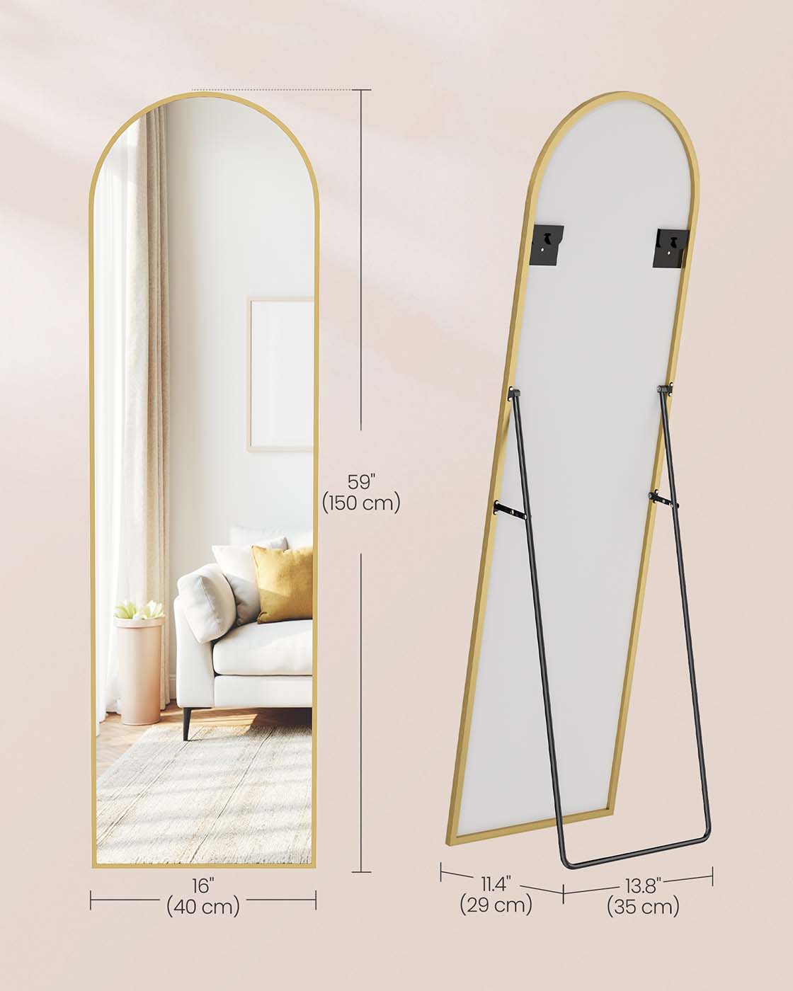 Full Length Mirror 160 x 50 cm Arched with Stand Pale Gold - image 25