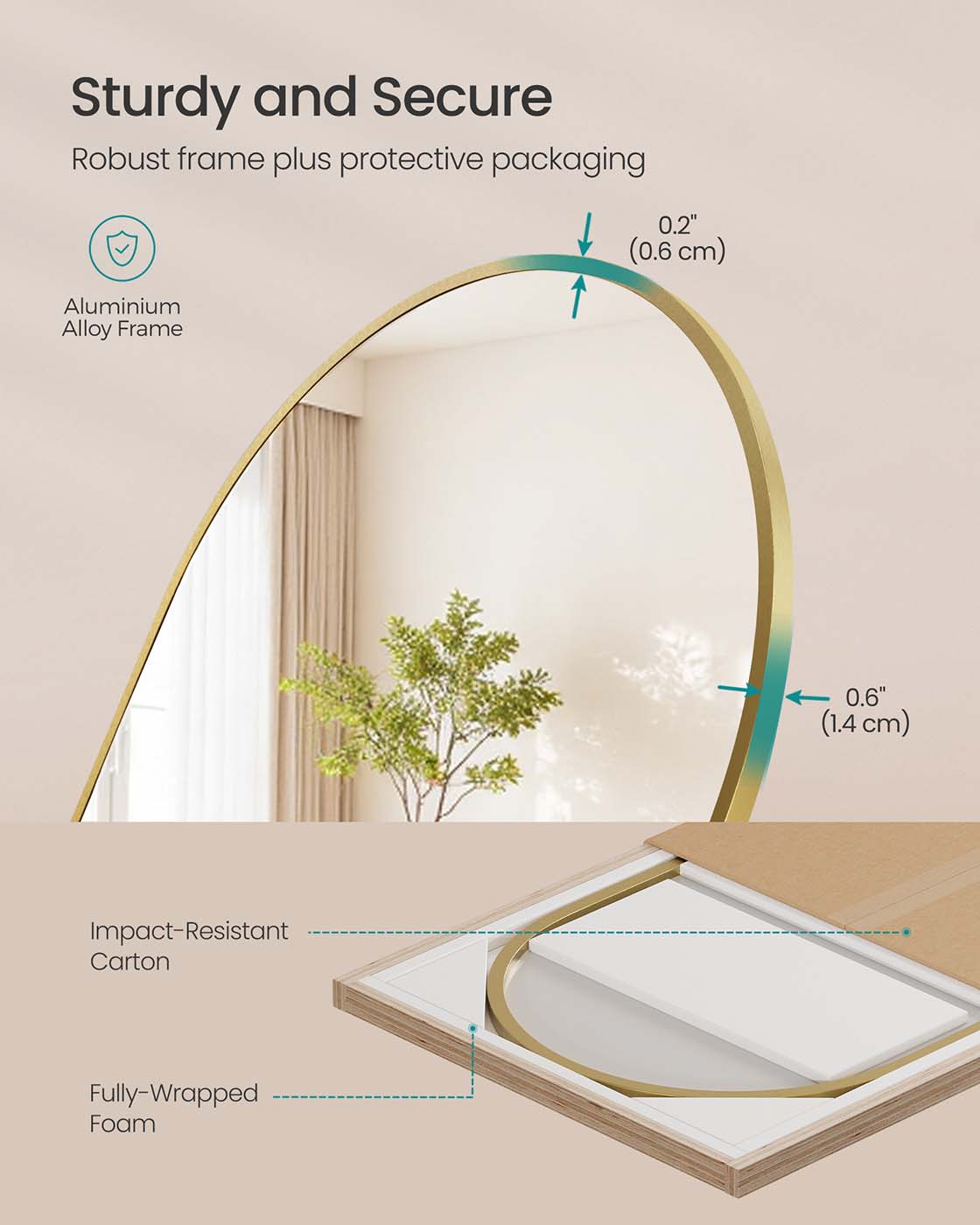Full Length Mirror 160 x 50 cm Arched with Stand Pale Gold - image 26