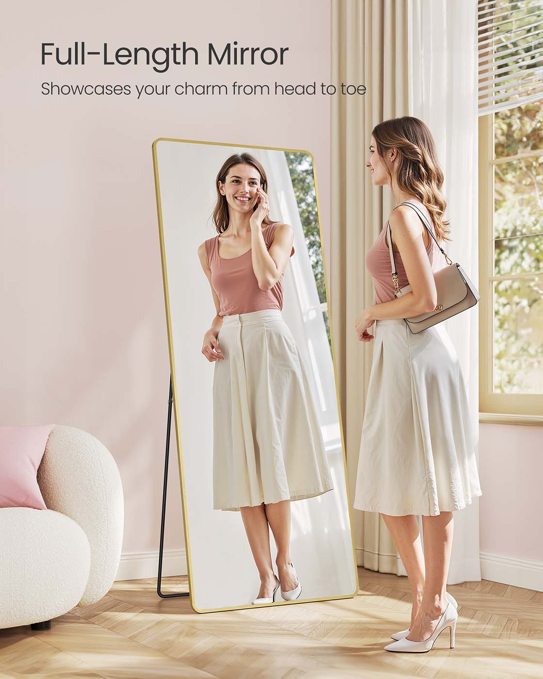 Full Length Mirror 160 x 50 cm Rectangle with Stand Pale Gold - image 36